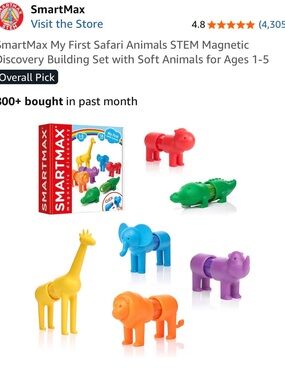 SmartMax My First Safari Animals Magnetic Building Set - Multicolor